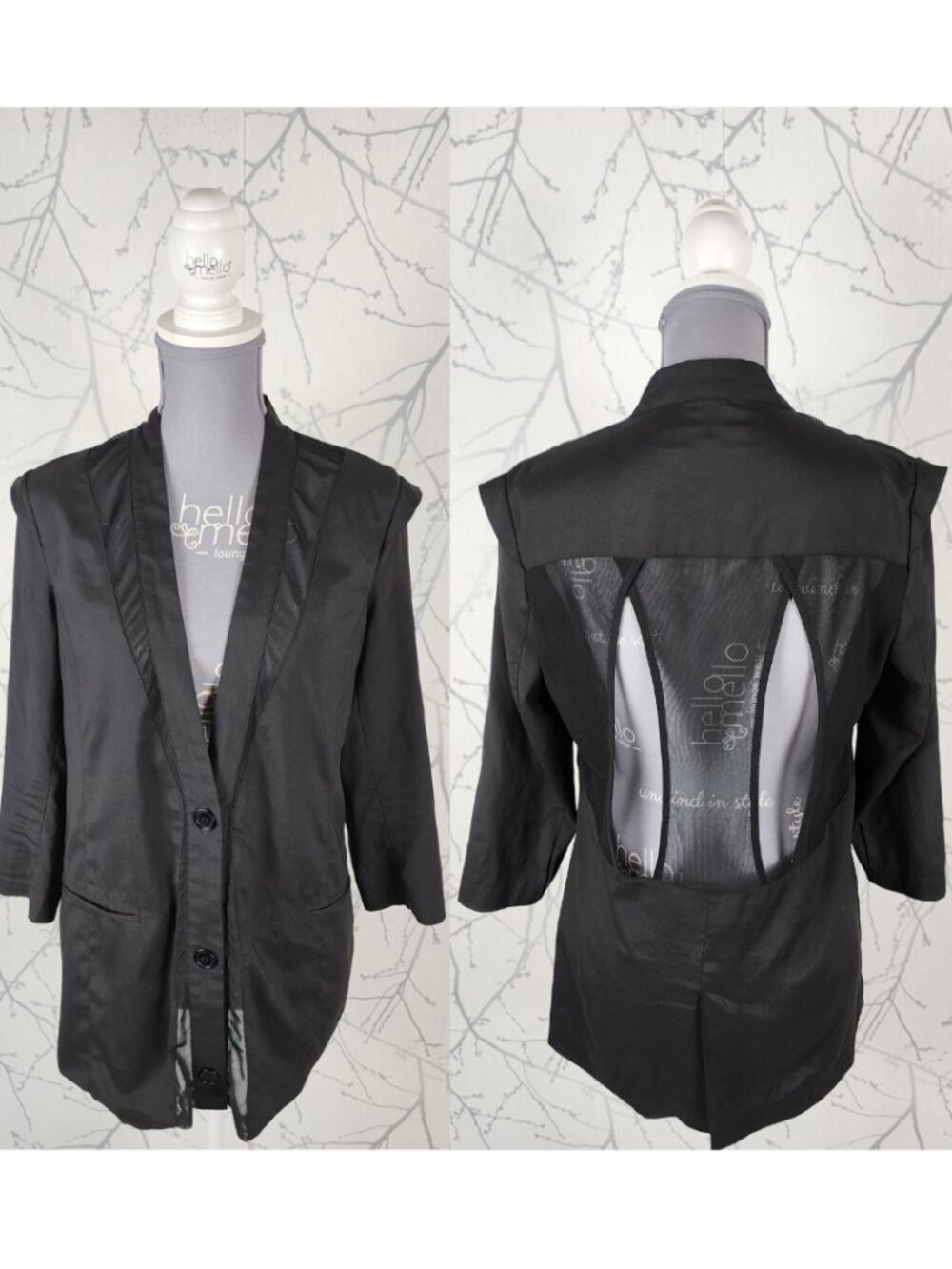 Factory Erik Hart Black Mesh Inset Open Back Unstructured Jacket